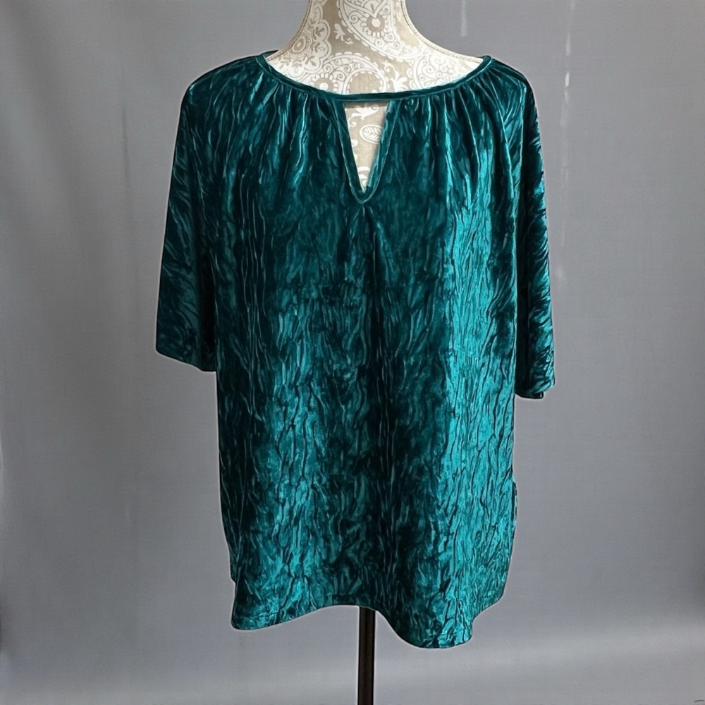 Beautiful Lawrence Zarian Teal Crushed Velvet Blouse Top Women’s Large